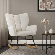 Schommelstoel met armleuningen in badstof beige tot 120 kg Houten scho...