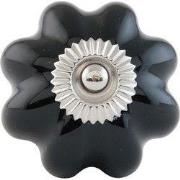 Clayre & Eef Deurknop Ø 4 cm Zwart Zilverkleurig Keramiek