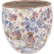 Clayre & Eef Bloempot Ø 18x17 cm Blauw Beige Keramiek Bloemen