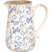 Clayre & Eef Decoratie Kan 1000 ml Wit Blauw Keramiek Bladeren