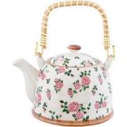 Clayre & Eef Theepot met Filter 700 ml Beige Roze Keramiek Bloemen