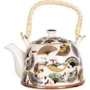 Clayre & Eef Theepot met Filter 800 ml Beige Blauw Porselein Waaiers