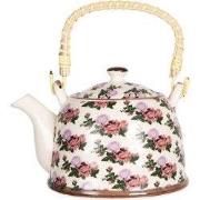Clayre & Eef Theepot met Filter 600 ml Beige Roze Porselein Bloemen