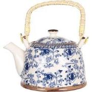 Clayre & Eef Theepot met Filter 800 ml Blauw Porselein Bloemen