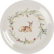 Clayre & Eef Dinerbord Ø 28 cm Wit Groen Keramiek Hert