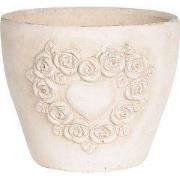 Clayre & Eef Bloempot 17x17x15 cm Wit Terracotta Rozen