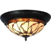 Lumilamp Plafondlamp Tiffany Ø 38x19 cm Beige Bruin Glas Vlinder