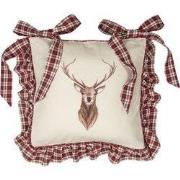 Clayre & Eef Kussenhoes Stoelkussen 40x40 cm Beige Rood Katoen Hert