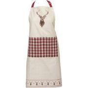 Clayre & Eef Keukenschort 70x85 cm Beige Rood Katoen Hert