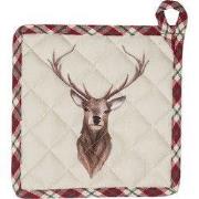 Clayre & Eef Pannenlap 20x20 cm Beige Rood Katoen Hert