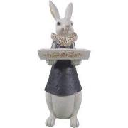 Clayre & Eef Beeld Konijn 15x13x37 cm Wit Zwart Polyresin