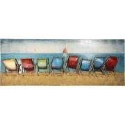 Clayre & Eef Metalen Schilderij 160x60 cm Blauw Rood IJzer Strand