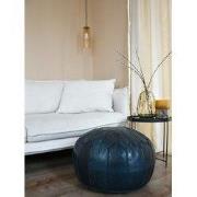 XL Leren Poef - Nachtblauw  - Handgemaakt en stijlvol - Gevuld gelever...