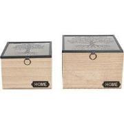 Clayre & Eef Opbergdoosje Set van 2 18x18x12 cm Bruin MDF