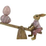 Clayre & Eef Beeld Konijn 12 cm Bruin Roze Kunststof