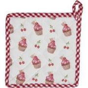 Clayre & Eef Pannenlap 20x20 cm Rood Wit Katoen Cupcakes