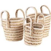 Clayre & Eef Opbergmand Set van 3 Ø21x20 cm Beige Bruin Zeegras