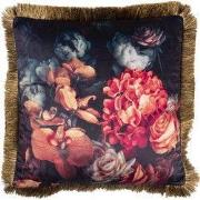 Clayre & Eef Sierkussen 45x45 cm Zwart Rood Synthetisch Bloemen