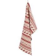 Clayre & Eef Theedoek 50x85 cm Rood Beige Katoen Kerst