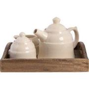 Clayre & Eef Theepot Set 27x22x16 cm Beige Bruin Hout