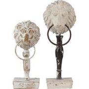 Clayre & Eef Decoratie Beeld Set van 2 Leeuw Wit Zwart Hout