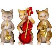 Clayre & Eef Decoratie Beeld Set van 3 Kat Beige Bruin Polyresin
