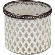 Clayre & Eef Theelichthouder Ø 8x7 cm Wit Glas