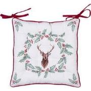 Clayre & Eef Stoelkussen Foam 40x40x4 cm Wit Rood Katoen Hert Hulstbla...