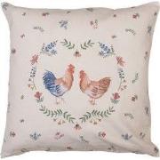 Clayre & Eef Kussenhoes 40x40 cm Beige Blauw Katoen Kip en Haan