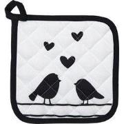 Clayre & Eef Pannenlap 20x20 cm Wit Zwart Katoen Harten Vogels