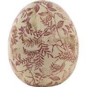 Clayre & Eef Beeld Ei Ø 14x16 cm Roze Beige Keramiek Bladeren