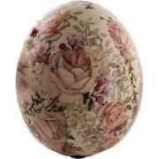 Clayre & Eef Beeld Ei Ø 11x14 cm Roze Keramiek Bloemen