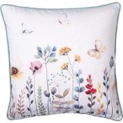 Clayre & Eef Kussenhoes 40x40 cm Wit Groen Katoen Bloemen