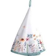 Clayre & Eef Theedoek Ø 80 cm Wit Groen Katoen Bloemen
