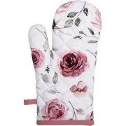Clayre & Eef Ovenwant 18x30 cm Wit Roze Katoen Rozen