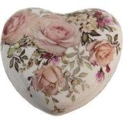 Clayre & Eef Decoratie Hart 11x11x4 cm Wit Roze Keramiek Bloemen