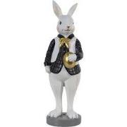 Clayre & Eef Beeld Konijn 7x7x20 cm Zwart Wit Polyresin