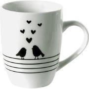 Clayre & Eef Mok 350 ml Wit Zwart Polyresin Harten Vogels