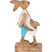 Clayre & Eef Beeld Konijn 12x6x22 cm Bruin Blauw Hout