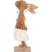Clayre & Eef Beeld Konijn 18x6x40 cm Bruin Wit Hout