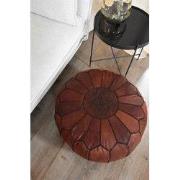 Leren Poef - Cinnamon bruin - Handgemaakt en stijlvol - Gevuld gelever...