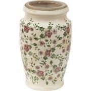 Clayre & Eef Vaas Ø 15x26 cm Roze Beige Keramiek Bloemen