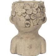 Clayre & Eef Bloempot Hoofd 17x16x25 cm Grijs Steen Bloemen