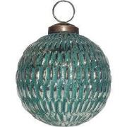 Clayre & Eef Kerstbal Ø 7 cm Groen Zilverkleurig Glas