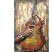 Clayre & Eef Metalen Schilderij 80x120 cm Oranje IJzer Gitaar