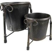 Clayre & Eef Bloempot Set van 2 Ø 17 Ø 12 cm Zwart IJzer
