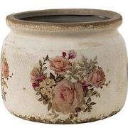 Clayre & Eef Bloempot Ø 14x12 cm Roze Beige Keramiek Bloemen