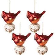 Clayre & Eef Kerstbal Set van 4 Vogel 11x6x11 cm Rood Wit Glas
