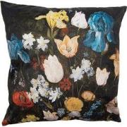 Clayre & Eef Kussenhoes 45x45 cm Zwart Polyester Bloemen