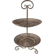 Clayre & Eef Etagère 2 laags Ø 28x53 cm Grijs Groen IJzer